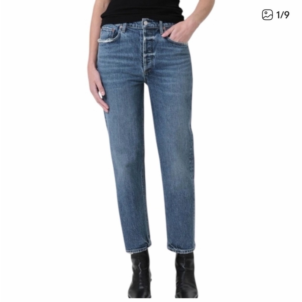 Agolde Riley High Rise Straight Crop Jeans Stretch Dark Blue Women's size 30